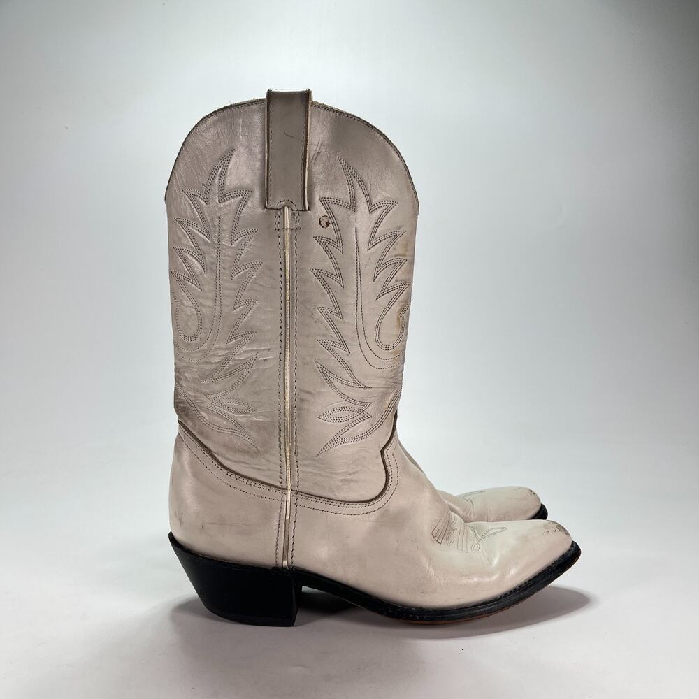Durango City Slouch White Leather Pointed Western Cowboy Boots Women's Size 8M